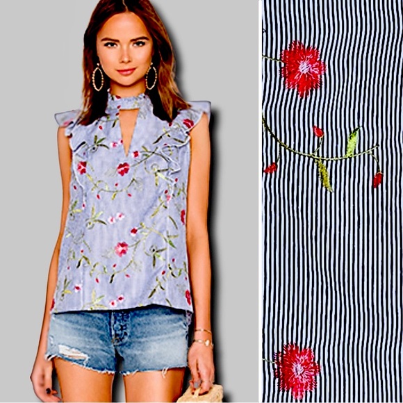 BCBG Tops - BCBG Floral Pinstripe Boho Blouse Sz. Medium